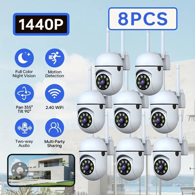8pcs 1440P Wireless Security Cameras