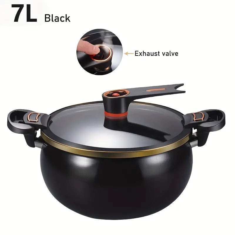 7L Iron Stock Pot with Glass Lid - Large Capacity Dual Handle Cooking Pot