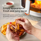 Crispy and juicy meat being held, showcasing the precision of the 6L air fryer's temperature control.