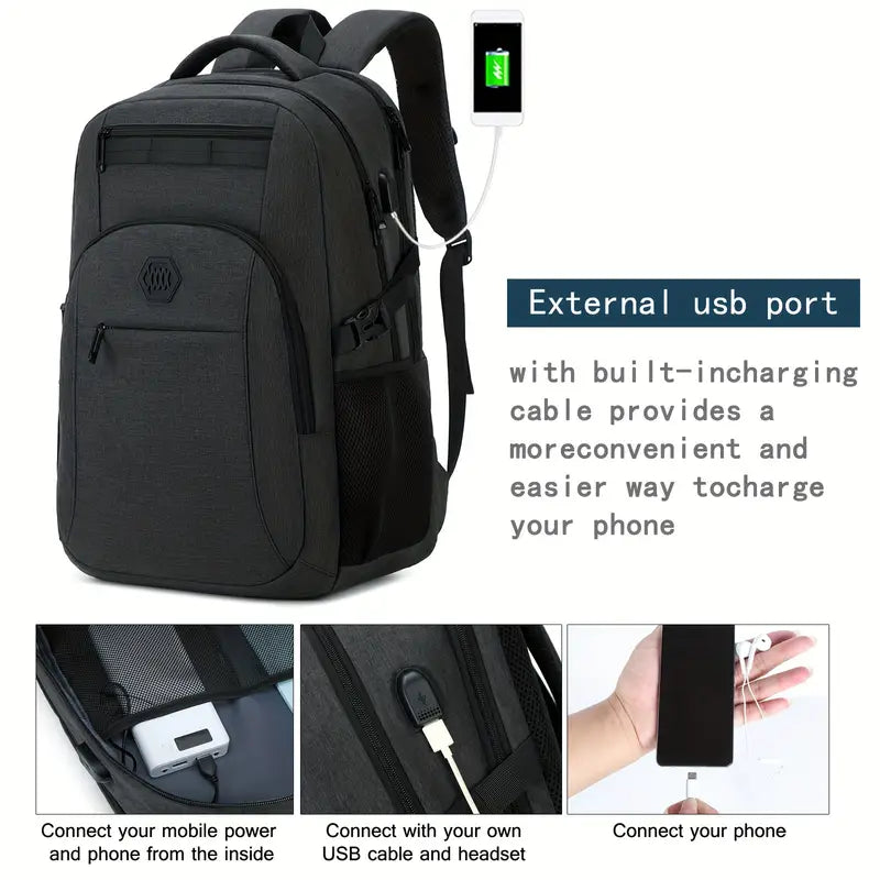 Travel Backpack USB Charging Port - Lightweight Laptop Bag