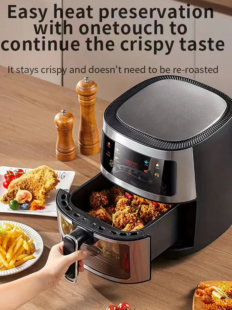 6L air fryer in use preserving crispy food with easy heat function, ideal for healthy cooking.