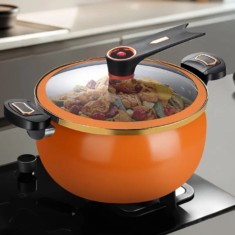 7L Iron Stock Pot with Glass Lid - Large Capacity Dual Handle Cooking Pot