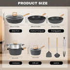 Nonstick Cookware Set 12pcs - Black Granite Induction Compatible