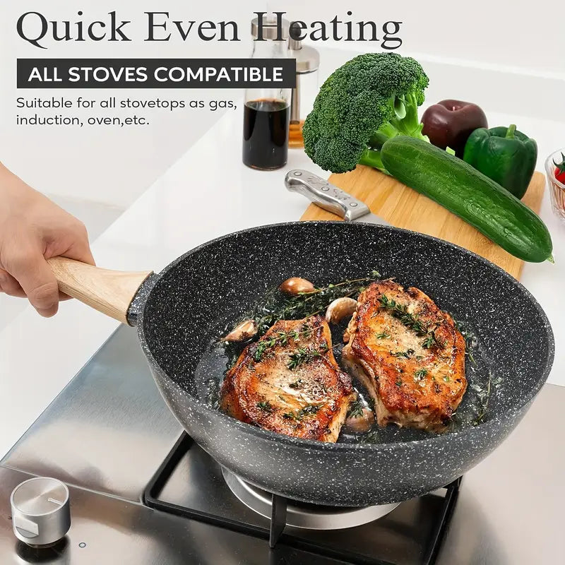 Nonstick Cookware Set 12pcs - Black Granite Induction Compatible
