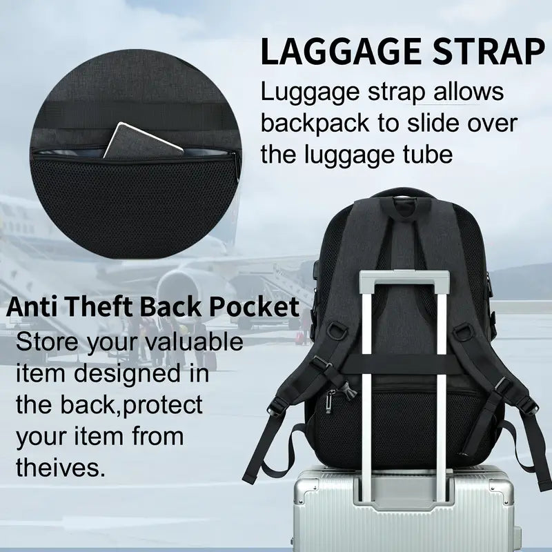 Travel Backpack USB Charging Port - Lightweight Laptop Bag
