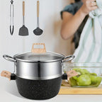 Nonstick Cookware Set 12pcs - Black Granite Induction Compatible