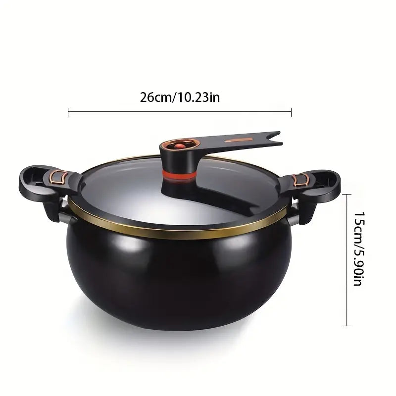 7L Iron Stock Pot with Glass Lid - Large Capacity Dual Handle Cooking Pot