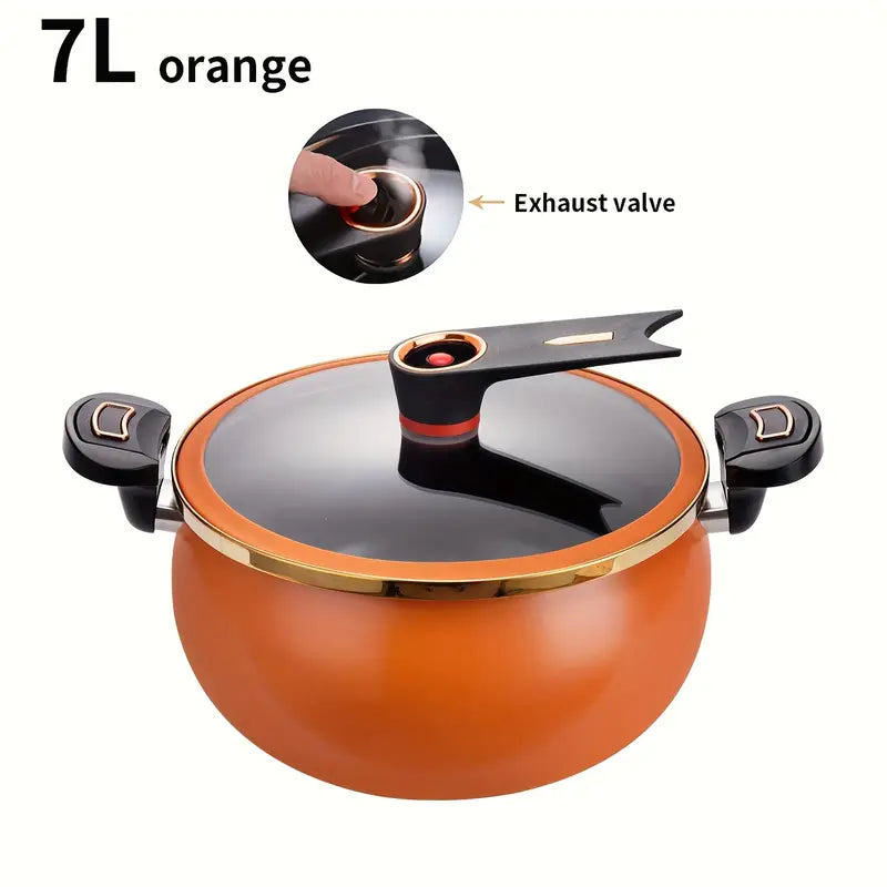 7L Iron Stock Pot with Glass Lid - Large Capacity Dual Handle Cooking Pot