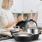 Nonstick Cookware Set 12pcs - Black Granite Induction Compatible